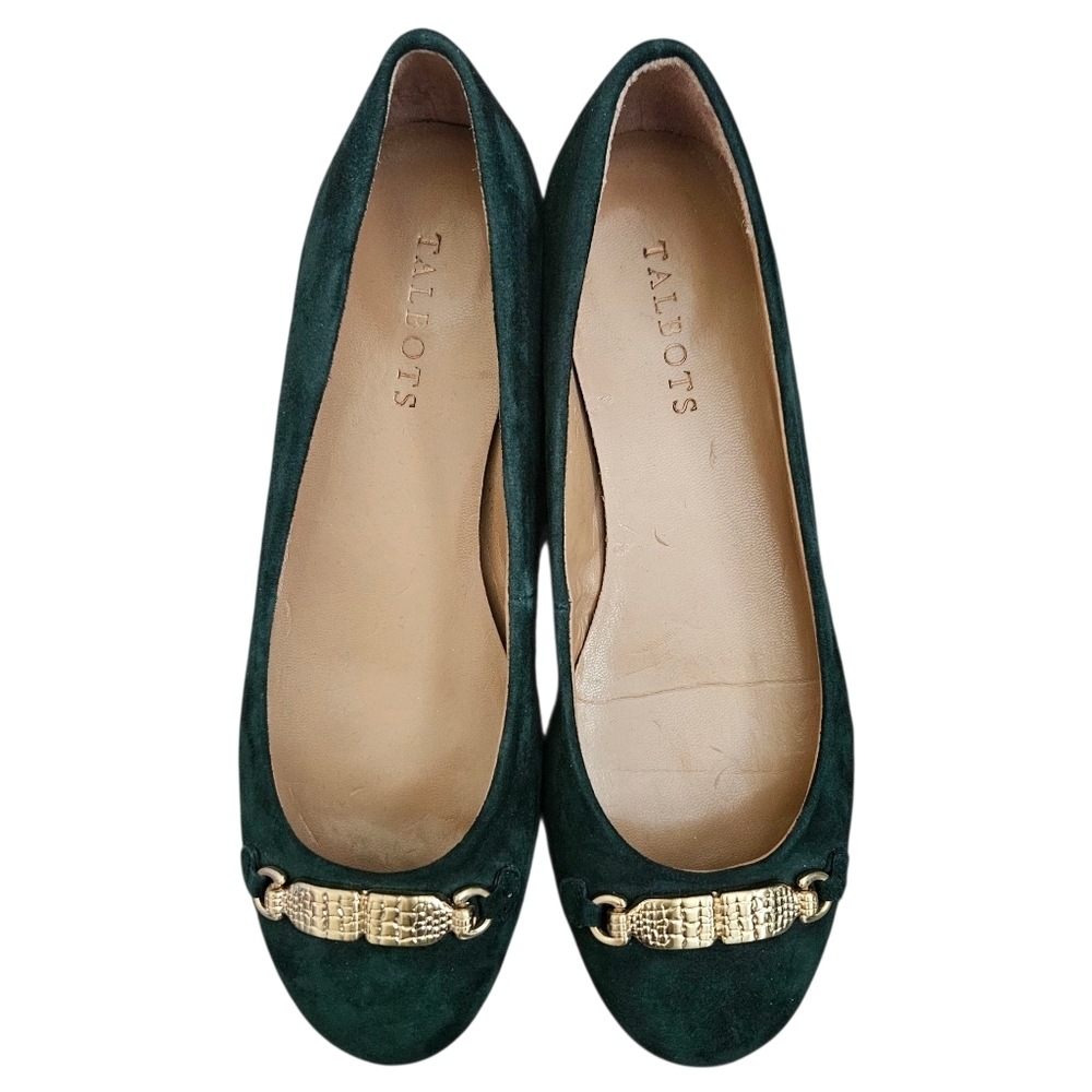 Talbots Evergreen Candice 2 Faux Suede Ballet Flats‎ With Gold Buckle Size 7M